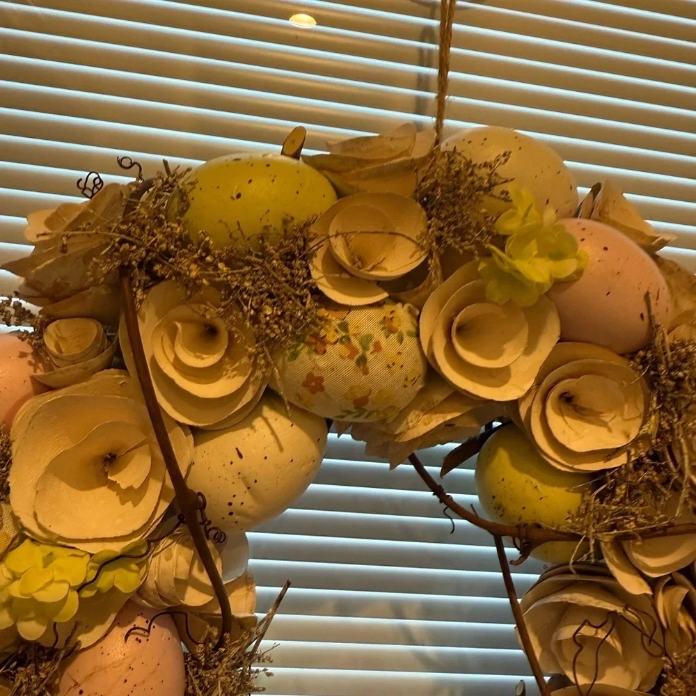 Yellow and Pink Holiday Wreath with Festive Accents